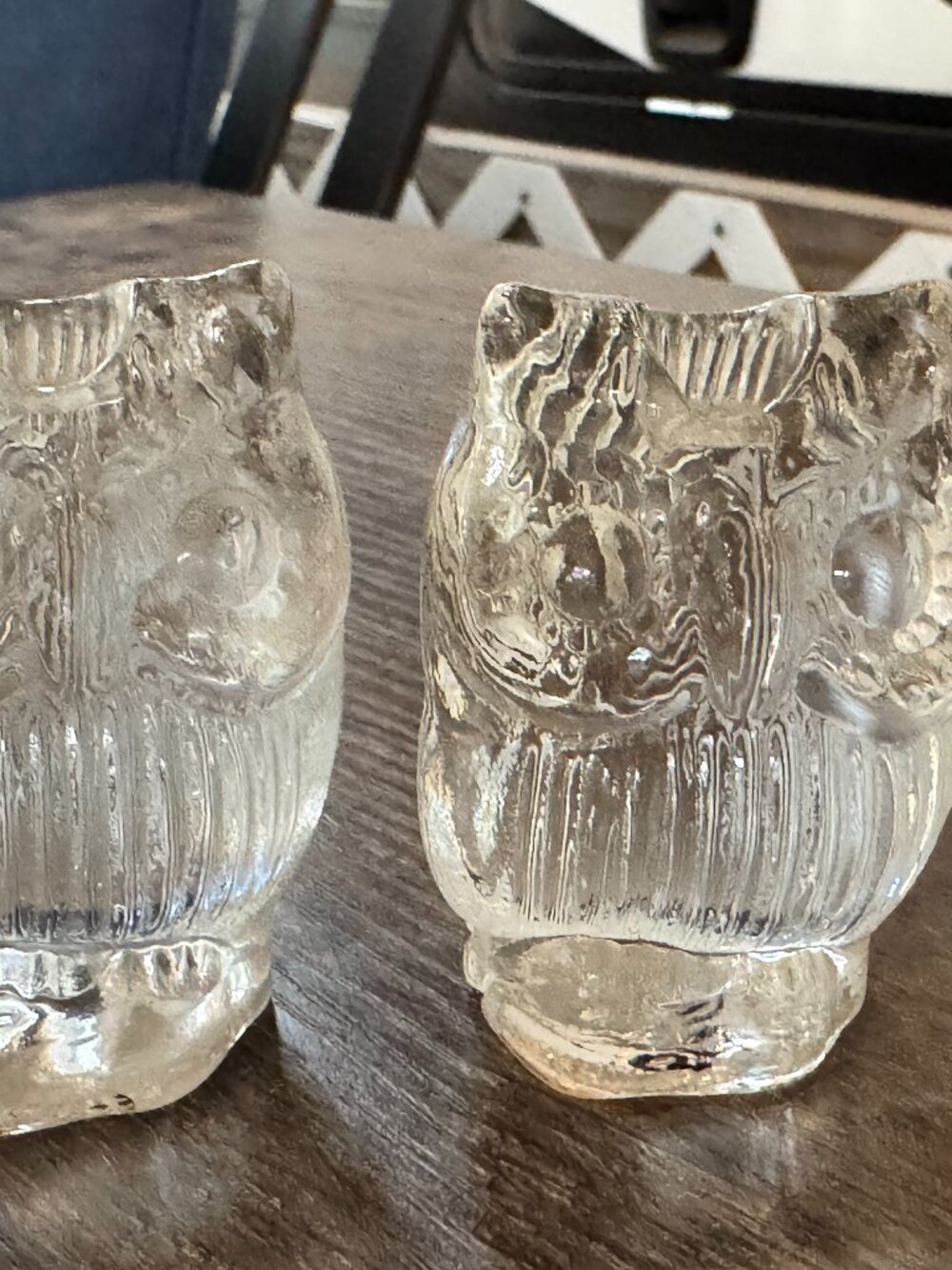 Vintage Mid-Century Clear Textured Art Glass Owl Candle Holders (set of 2)